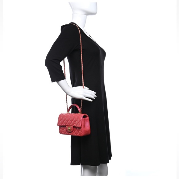 ✖️SOLD✖️Chanel 21S Iridescent Red/Dark Pink Mini Rectangle Top Handle - Picture 6 of 7